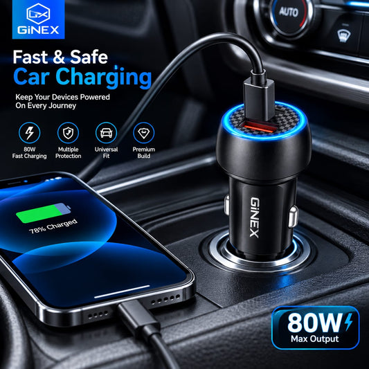GiNEX 80W Car Charger GX-32