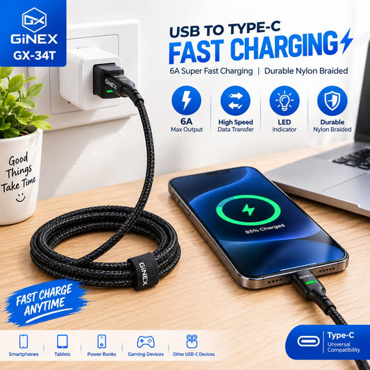 GiNEX USB to Type-C Super Fast Charging Cable GX-34T