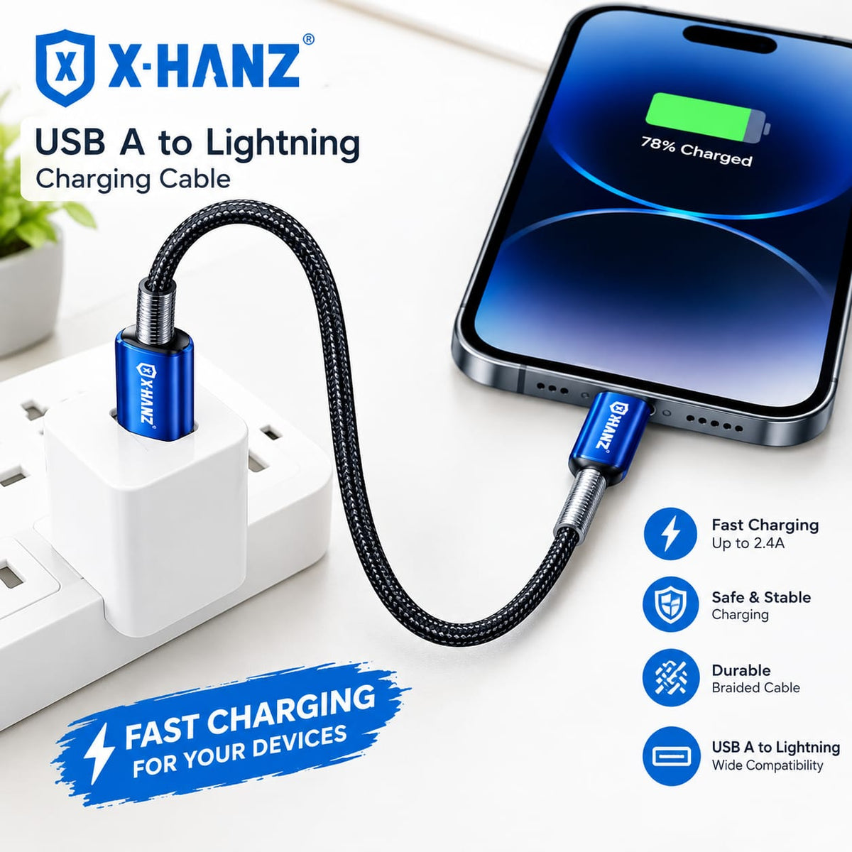 X-HANZ USB-A to Lightning Fast Charging Cable LK22I
