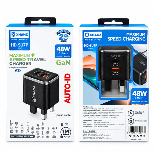 X-HANZ 48W GaN Fast Charger with USB-A to Lightning Cable SU7P