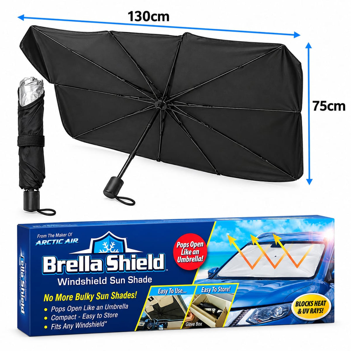 Brella Shield Foldable Car Windshield Sun Shade – Umbrella Style