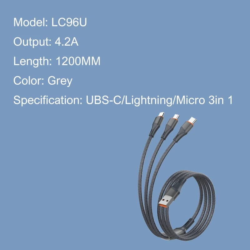 LDNIO 3-in-1 Fast Charging Cable 1.2M LC96U
