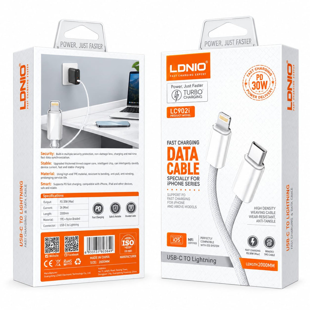 LDNIO USB-C to Lightning Fast Charging Cable 2M LC902i