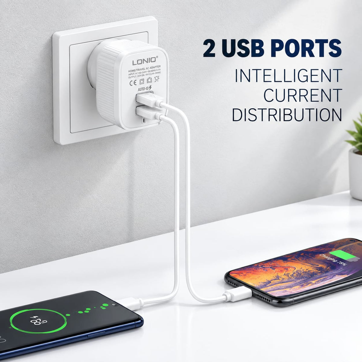 LDNIO Dual USB Fast Charger with USB-A to Micro Cable A201