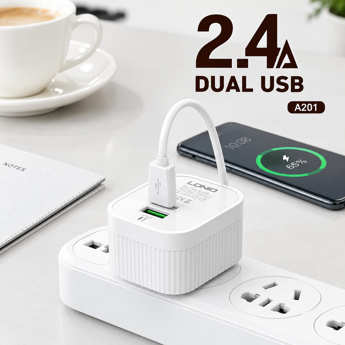 LDNIO Dual USB Fast Charger with USB-A to Micro Cable A201