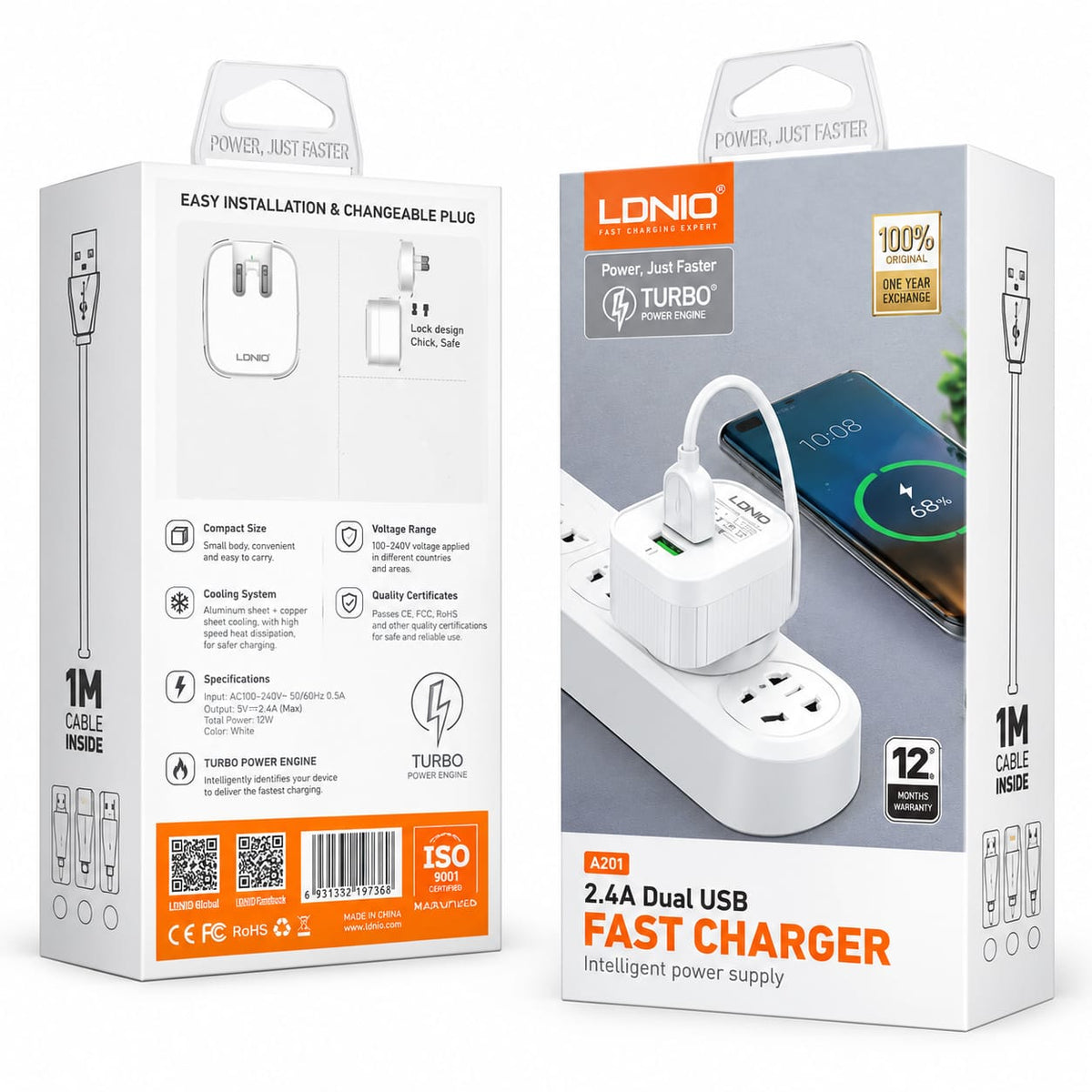 LDNIO Dual USB Fast Charger with USB-A to Micro Cable A201