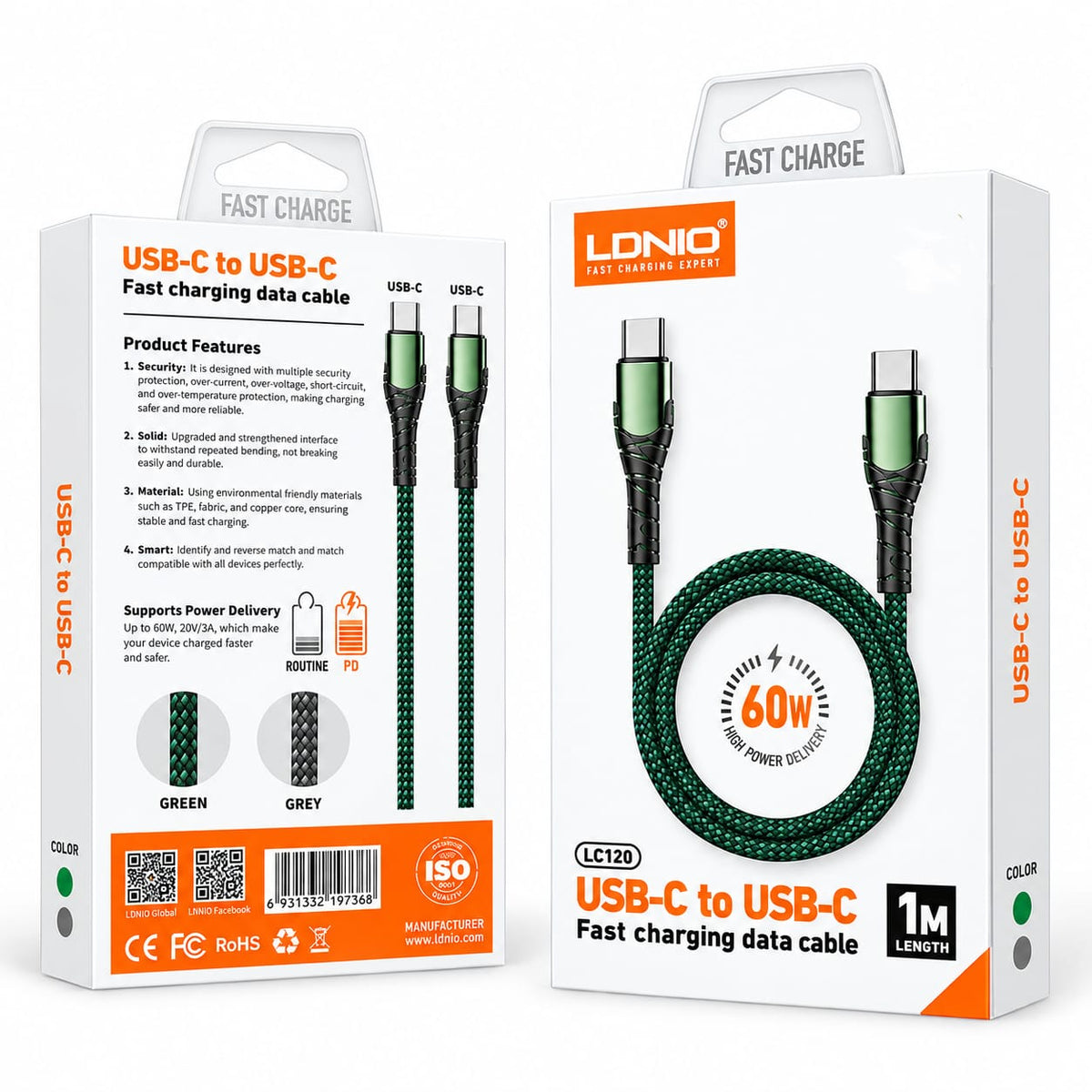 LDNIO USB-C to USB-C Fast Charging Cable 1M LC120
