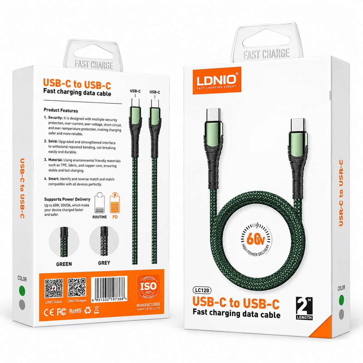 LDNIO USB-C to USB-C Fast Charging Cable 2M LC120