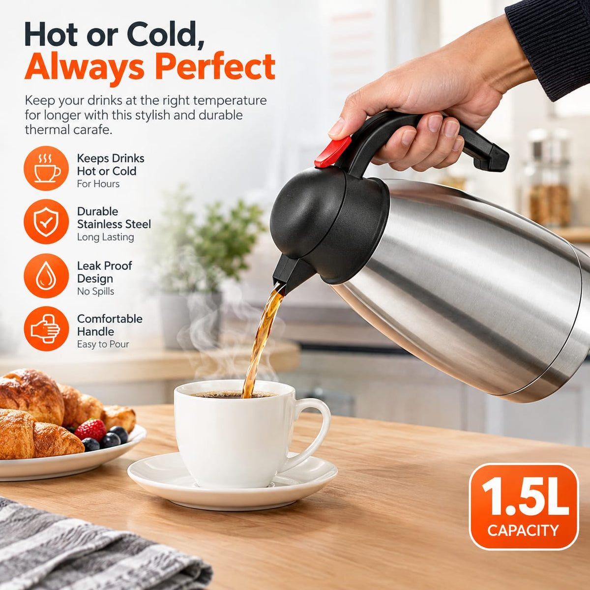 Vacuum Flask 1.5L – Stainless Steel Unbreakable