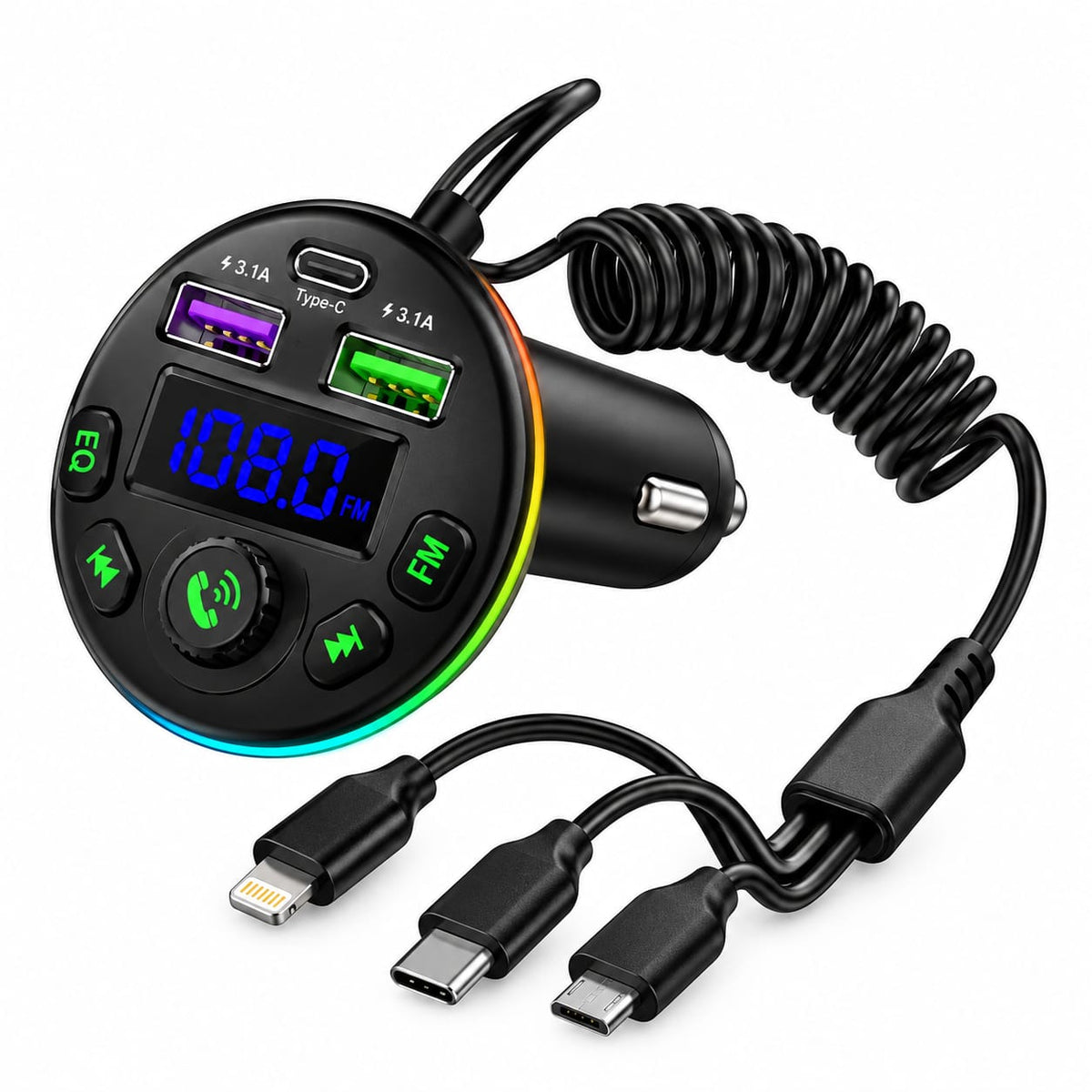 OALE iCar 5 Car MP3 Player – RGB Ambient Light & Fast Charger