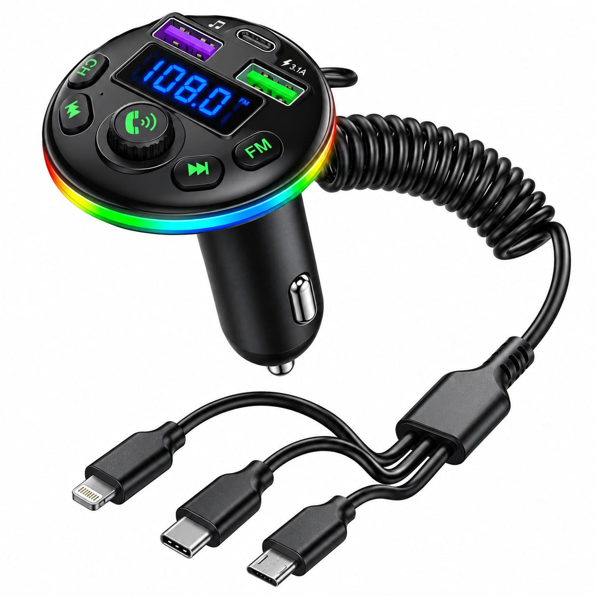 OALE iCar 5 Car MP3 Player – RGB Ambient Light & Fast Charger