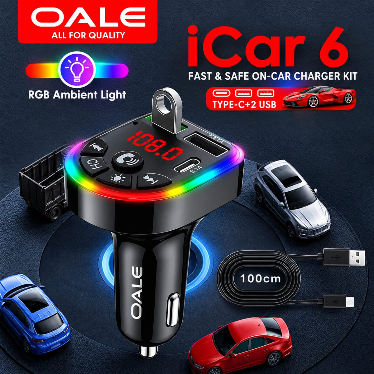 OALE iCar 6 Car MP3 Player & Fast Car Charger