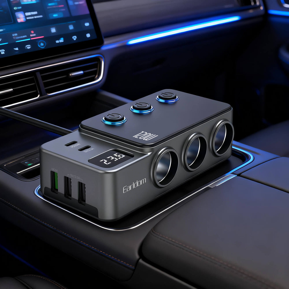 Earldom 120W Fast In-Car Charger Splitter CS6