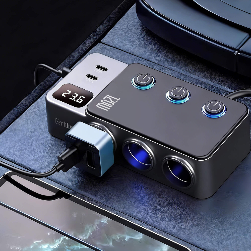 Earldom 120W Fast In-Car Charger Splitter CS6