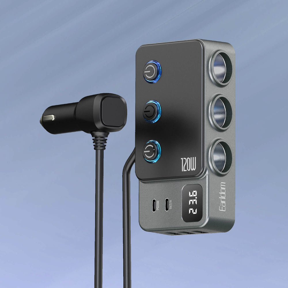 Earldom 120W Fast In-Car Charger Splitter CS6