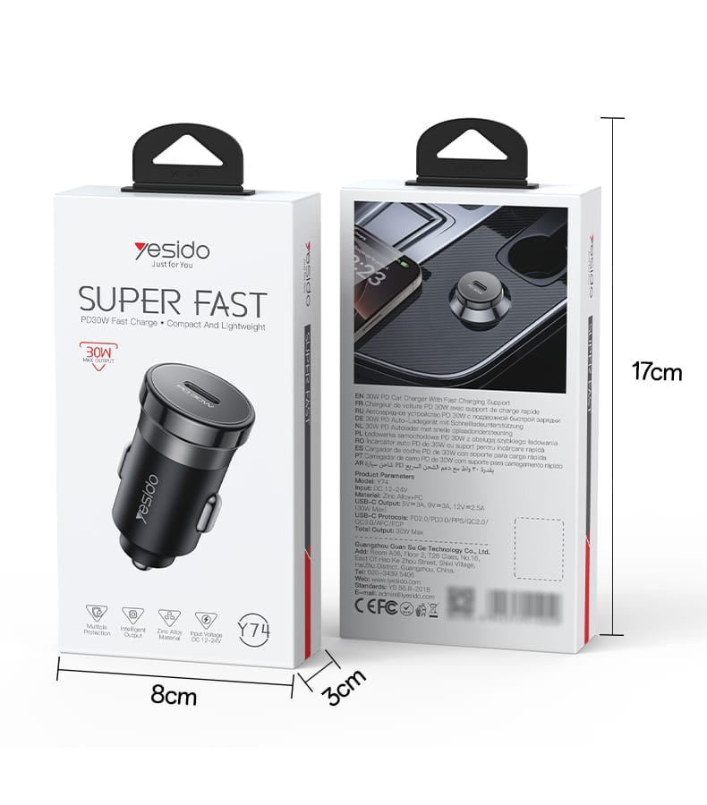 YESIDO PD 30W Fast Car Charger Y74