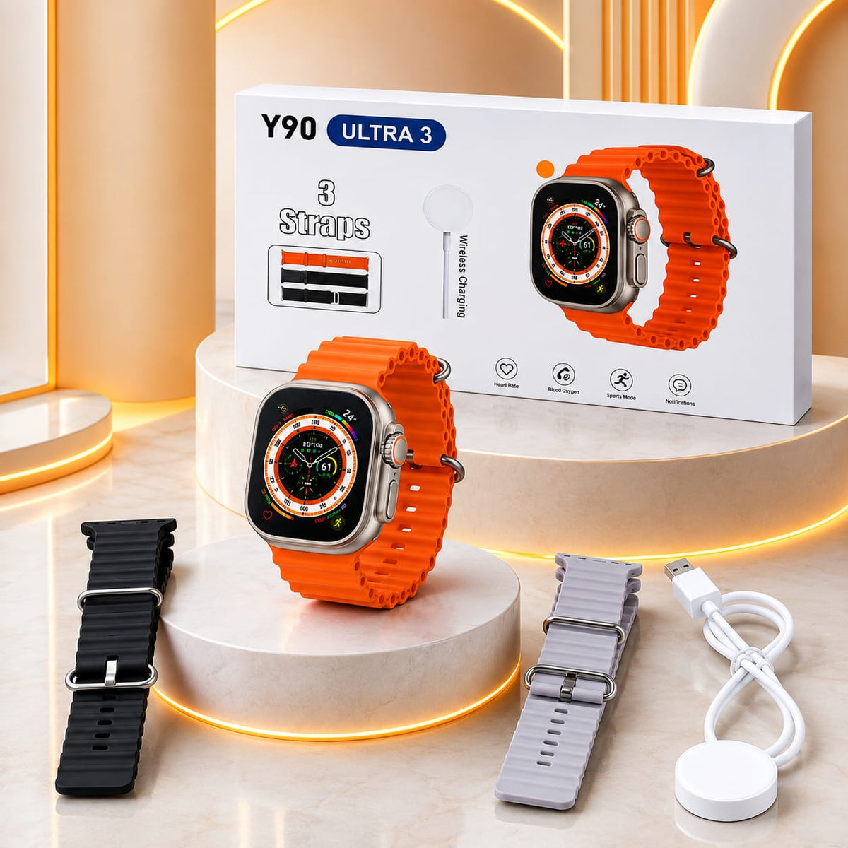 Y90 Ultra 3 Smartwatch – 3 Straps
