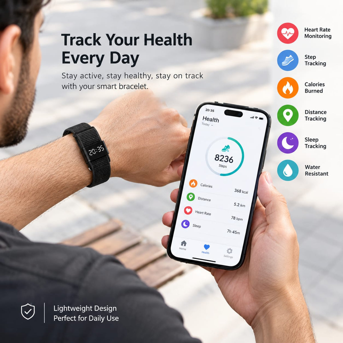Porodo Trackfit Pro Smart Bracelet Fitness Tracker with Display App