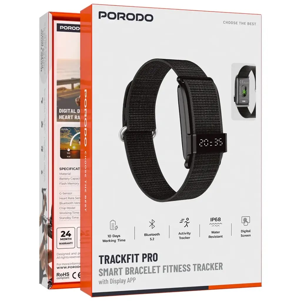 Porodo Trackfit Pro Smart Bracelet Fitness Tracker with Display App