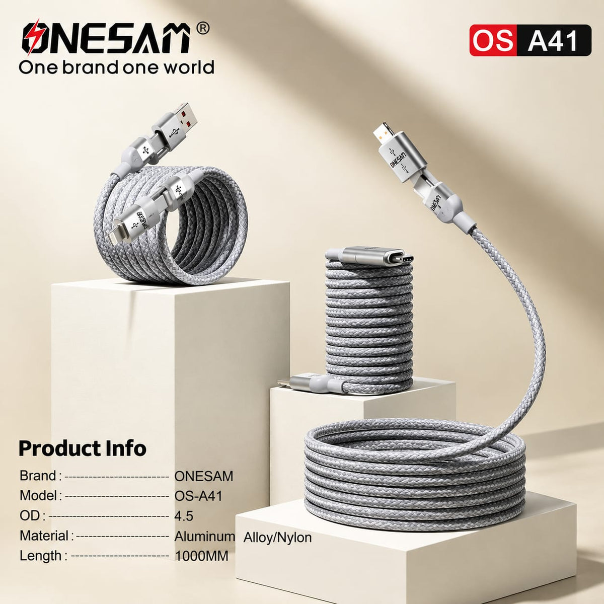 Onesam 4-in-1 Magnetic Fast Charging Cable A41