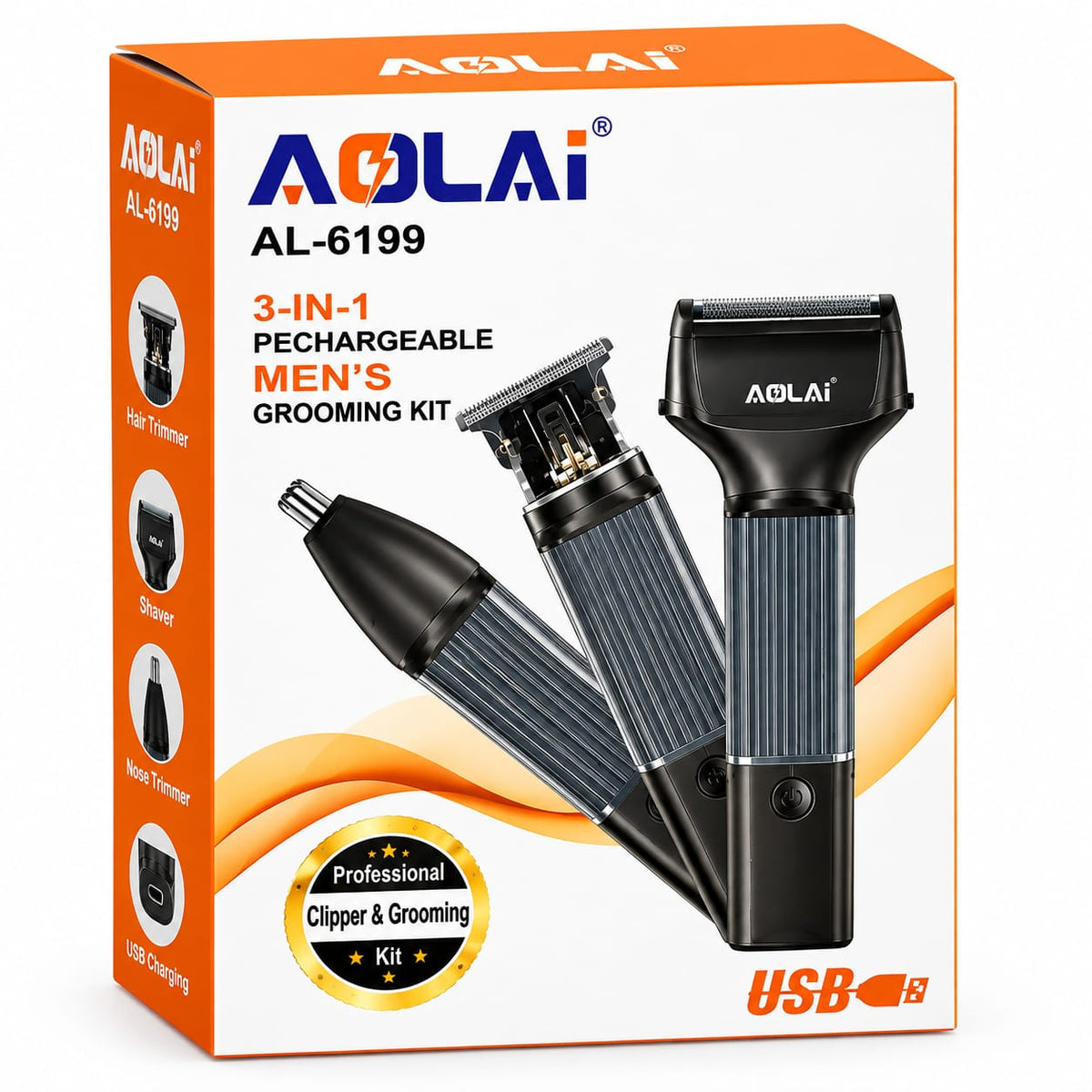 AOLAi 3-in-1 Rechargeable Men's Grooming Kit AL-6199