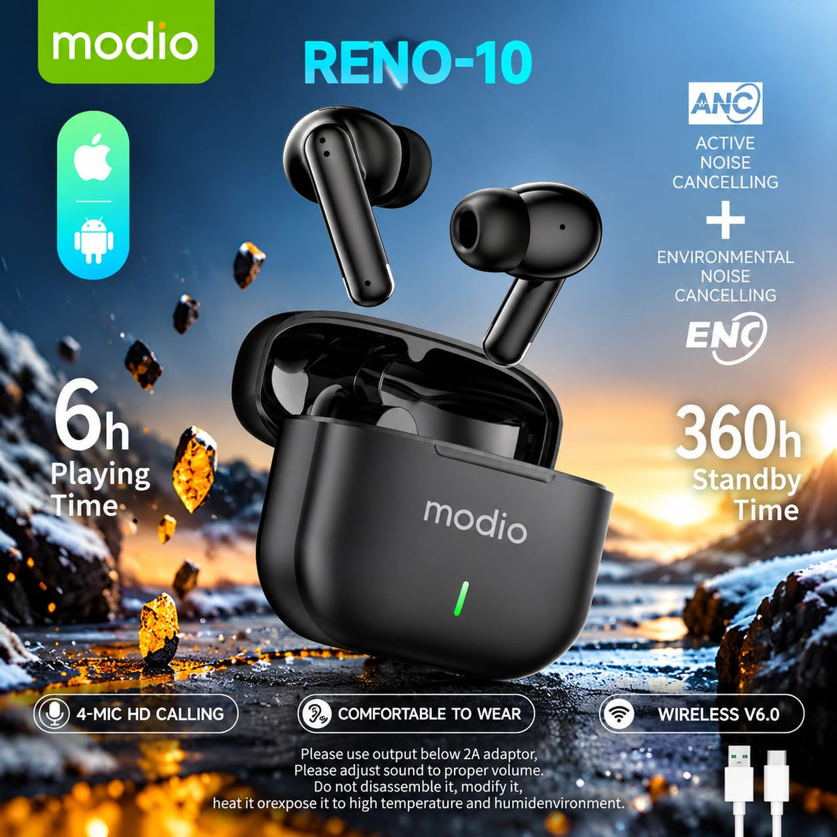 Modio Wireless Bluetooth Earphones RENO-10