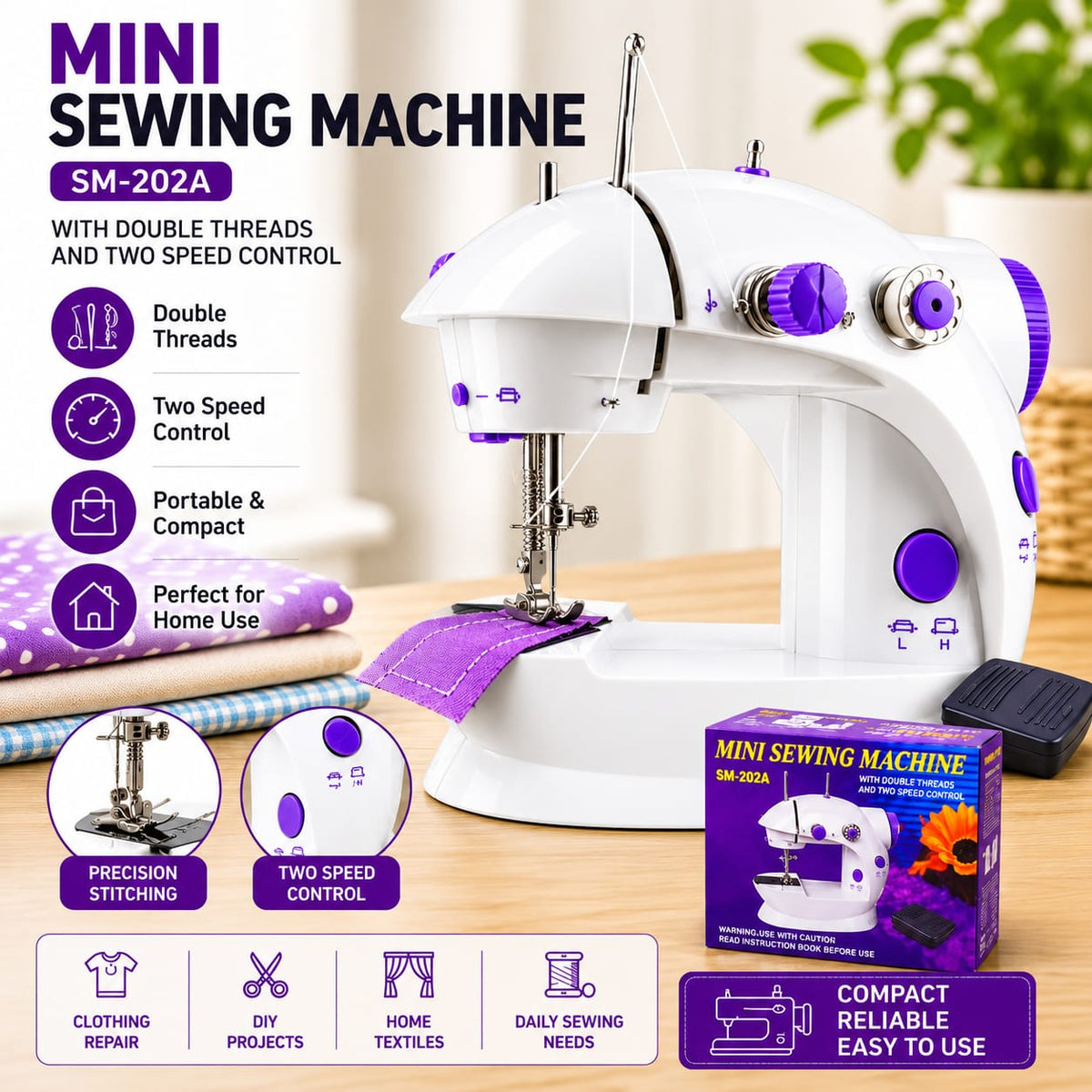 Portable Electric Mini Sewing Machine SM-202A