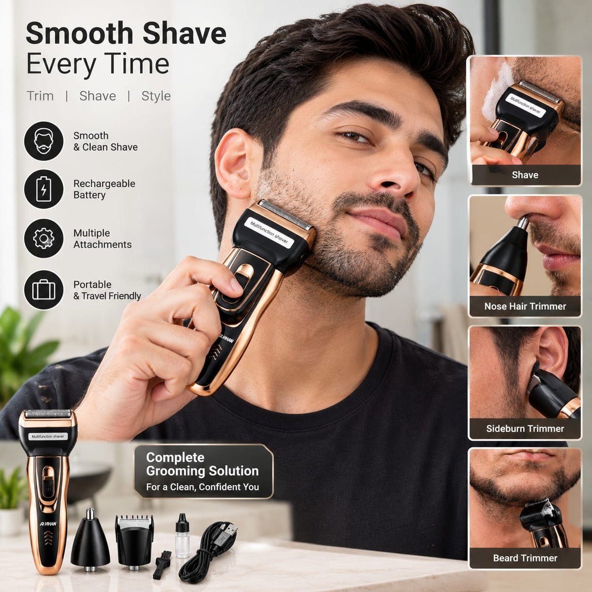 R.VIHAN 3-in-1 Rechargeable Grooming Kit