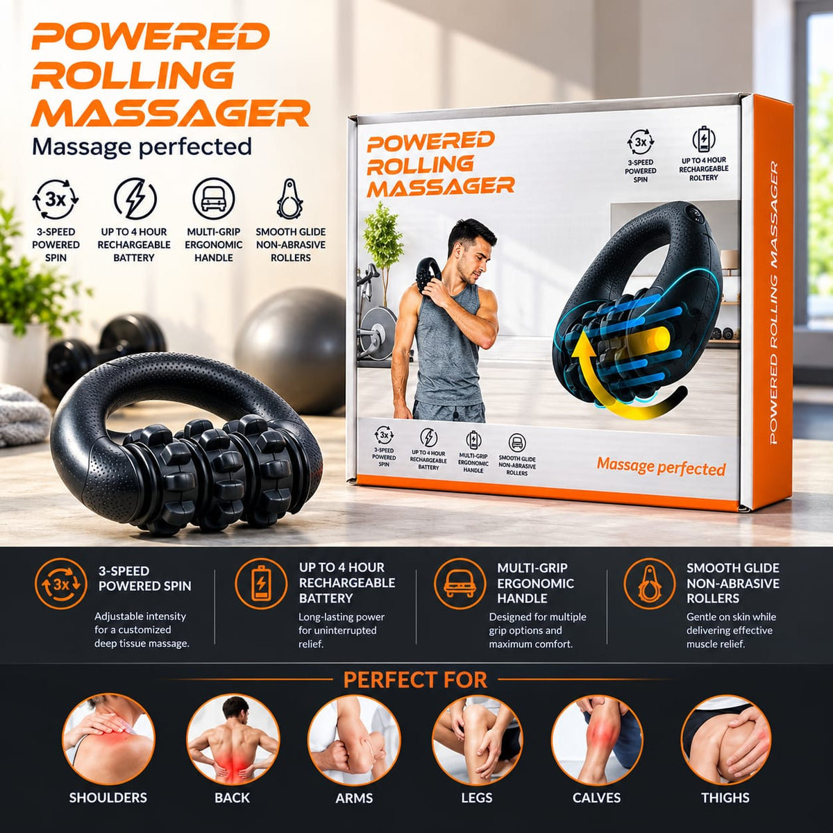 Powered Rolling Massager – Rechargeable Deep Tissue Massage Roller