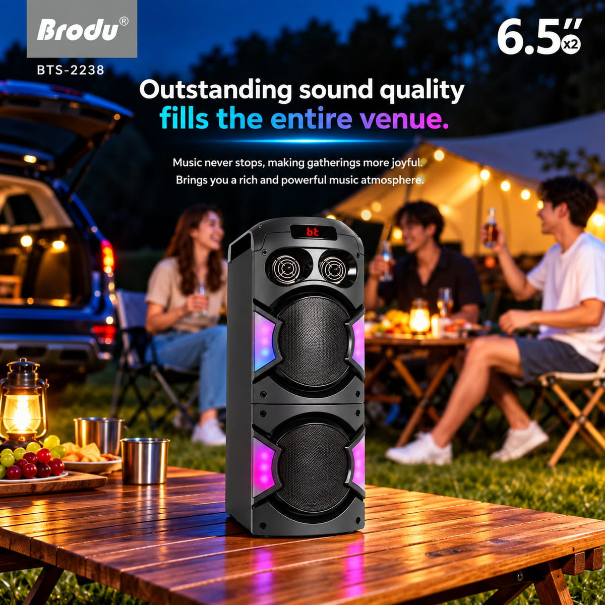 Brodu 6.5" Dual Woofer Karaoke Party Speaker with Wireless Microphone BTS-2238