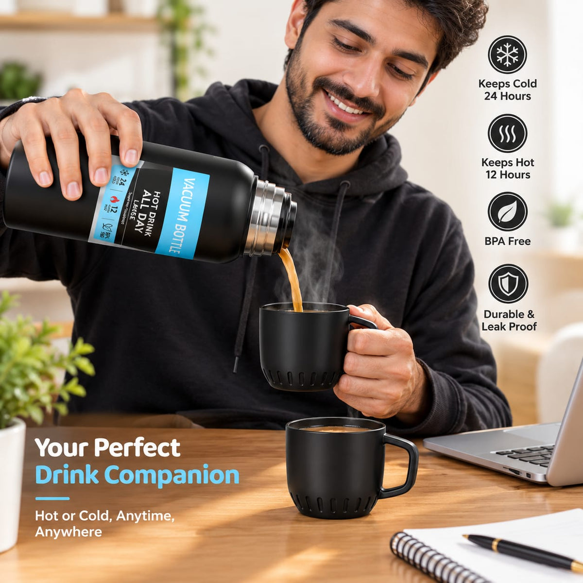 Vacuum Flask Set – 500ML with 2 Cups