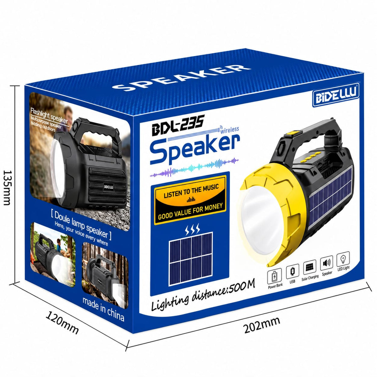 Wireless Speaker with LED Flashlight & Solar Charging DDL-235