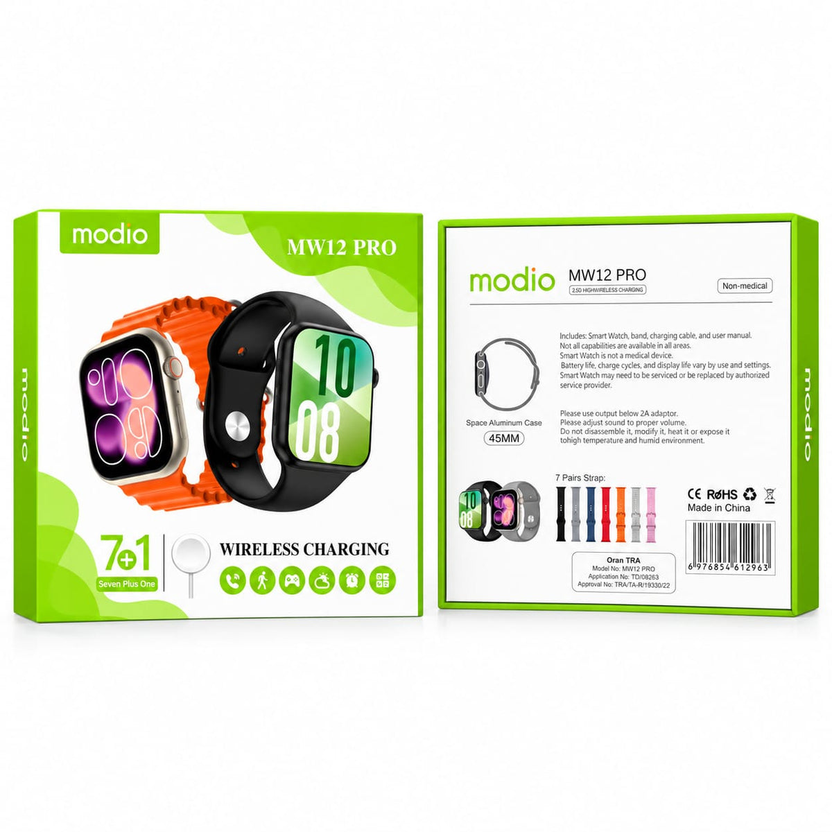 Modio MW12 Pro Smart Watch – 7+1 Straps with Wireless Charging