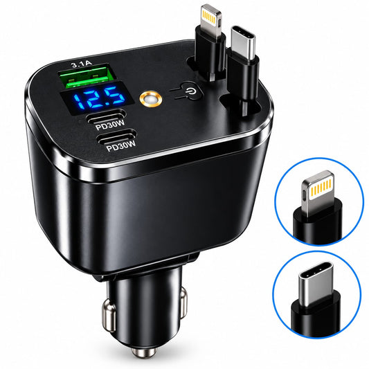 5-in-1 Multifunction Fast Car Charger with Digital Display – 30W PD
