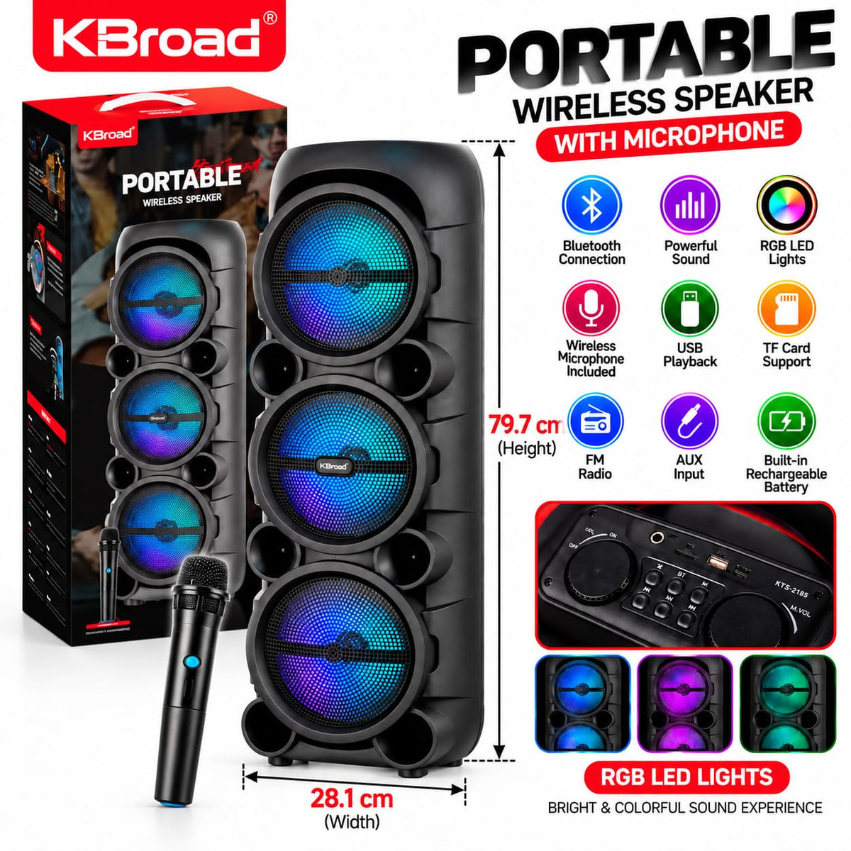 KBroad Portable Wireless Bluetooth Speaker with Microphone – KTS-2185