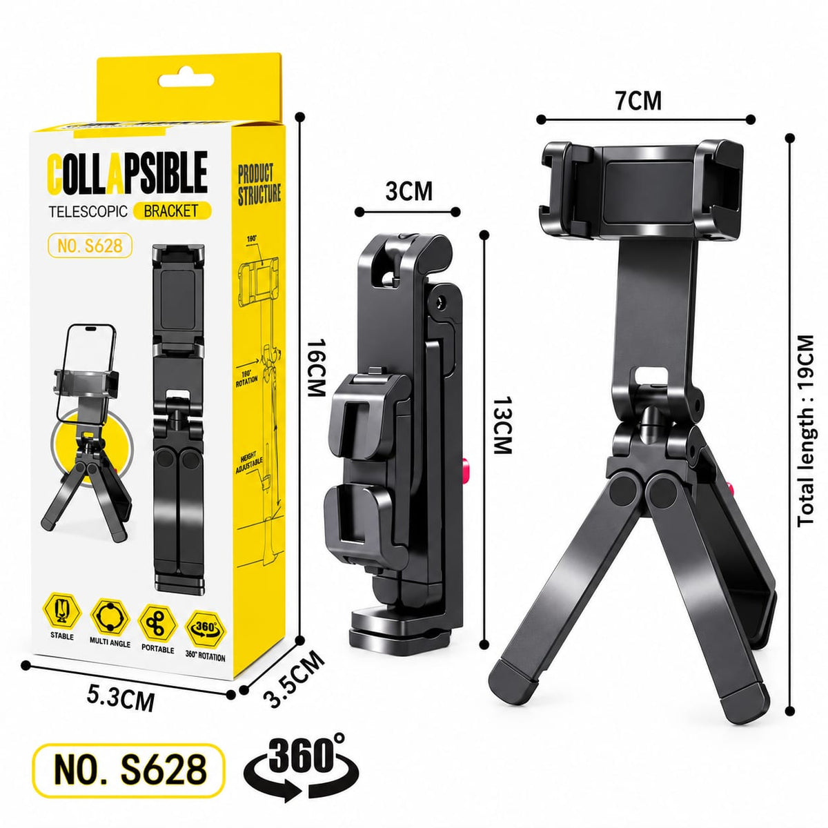 Collapsible Telescopic Mobile Phone Holder with 360° Rotation S628