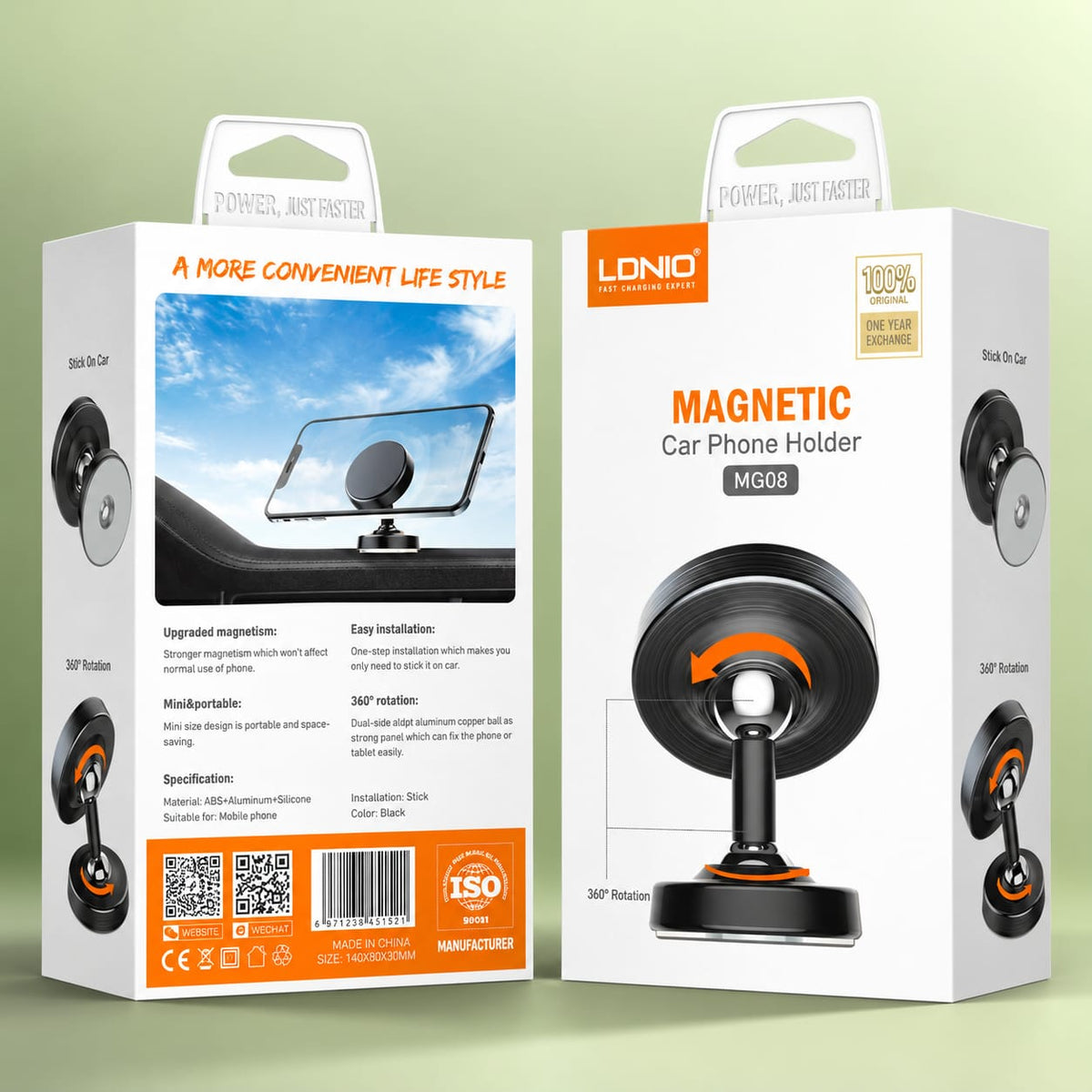 LDNIO Magnetic Car Phone Holder – 360° Rotatable Dashboard Mount MG08