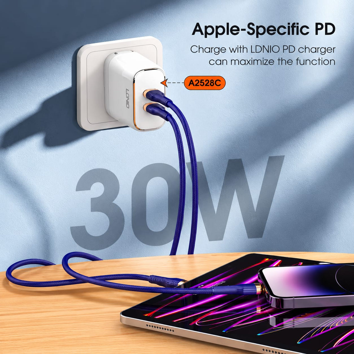 كابل شحن LC641i من LDNIO بقدرة 30 واط بمنفذ USB-C إلى Lightning