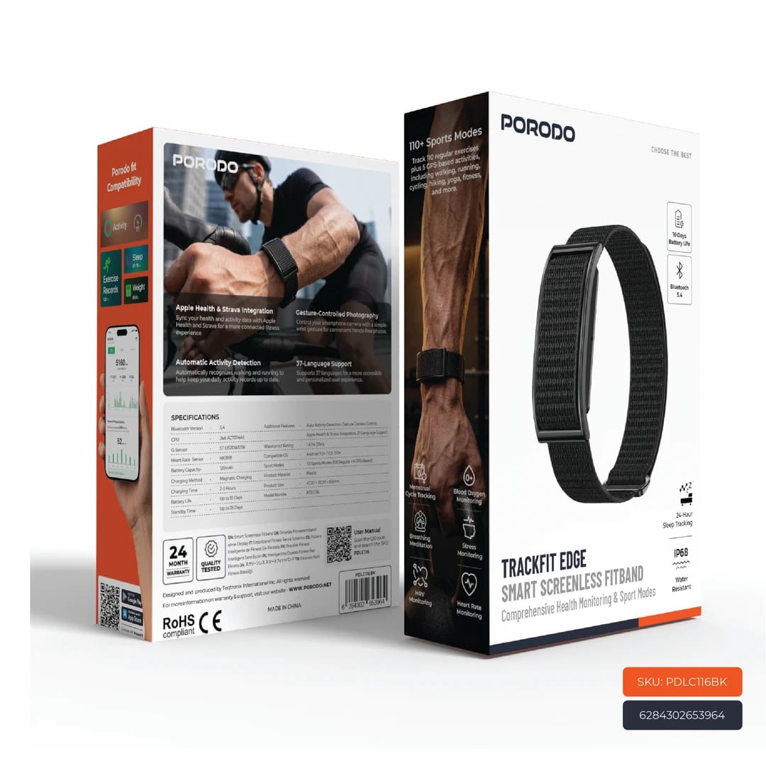 Porodo Trackfit Edge Smart Screenless Fitband