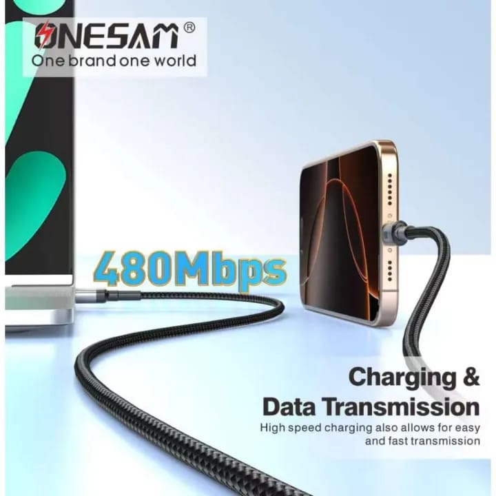 Onesam 120W Super Fast Charging USB-A to Type-C Data Cable 2 Meter A42