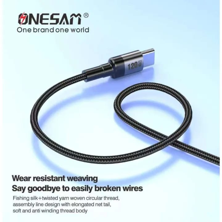 Onesam 120W Super Fast Charging USB-A to Type-C Data Cable 2 Meter A42
