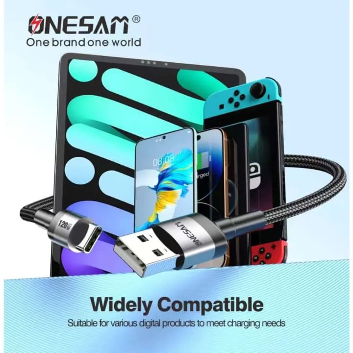 Onesam 120W Super Fast Charging USB-A to Type-C Data Cable 2 Meter A42