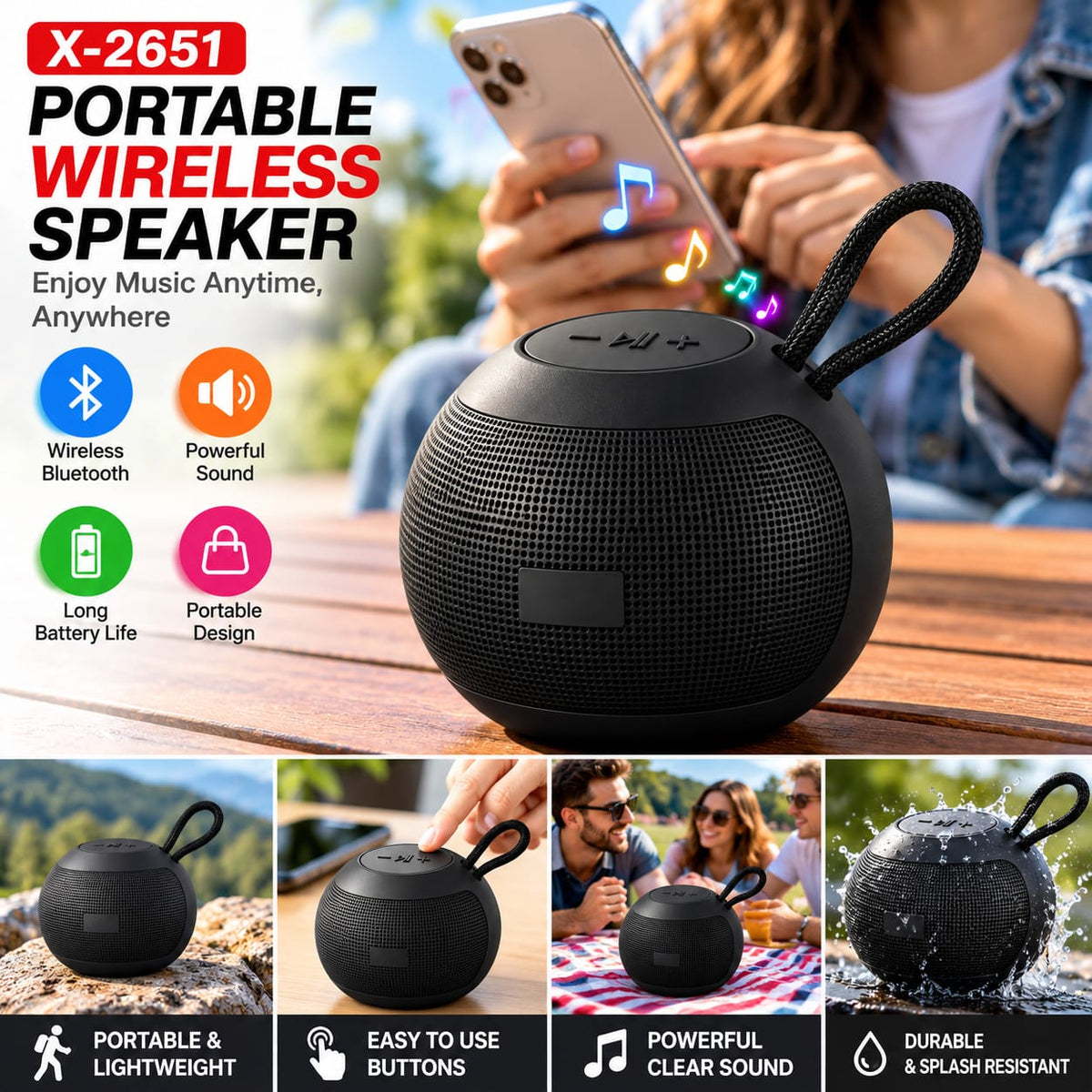 Portable Wireless Bluetooth Speaker – Compact Mini Speaker X-2651