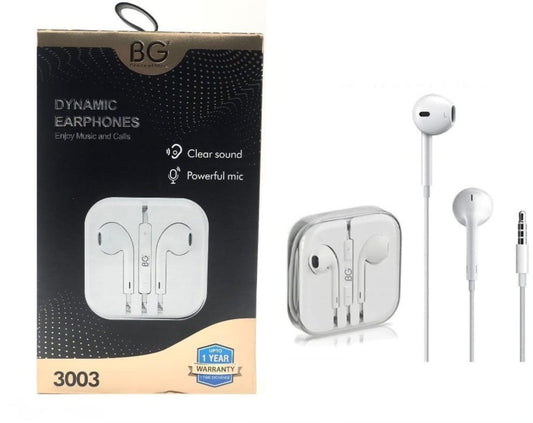 BG 3.5mm Wired Earphone - White 3003