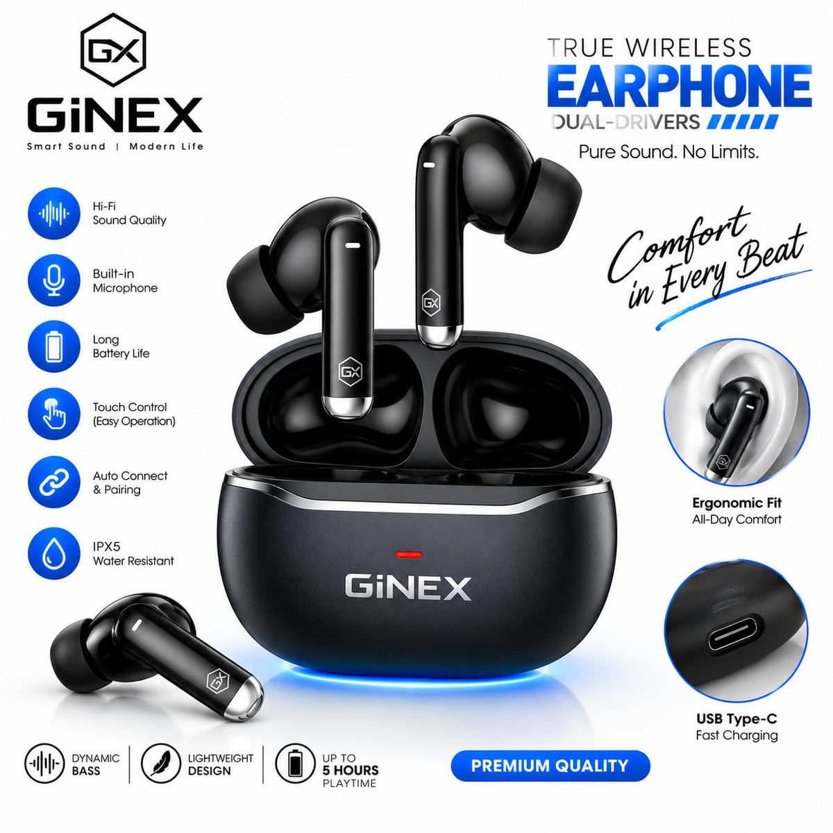 GiNEX True Wireless Stereo Earphones GX-12