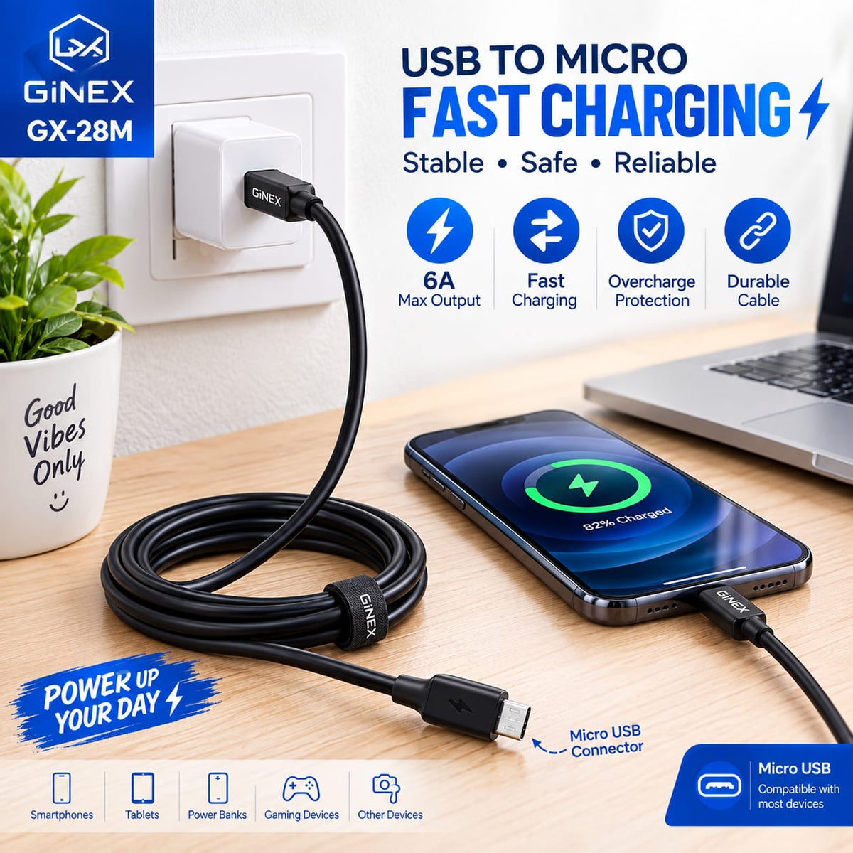 GiNEX USB to Micro USB Fast Charging Cable GX-28M