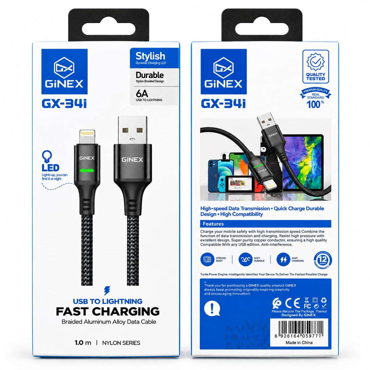 GiNEX USB to Lightning Fast Charging Cable GX-34i
