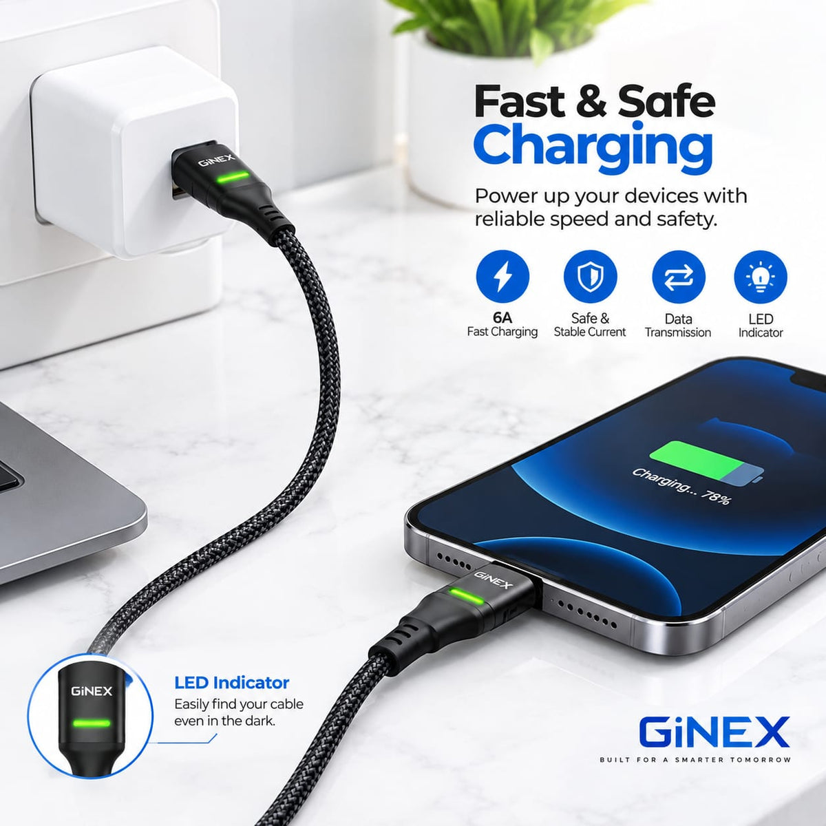 GiNEX USB to Lightning Fast Charging Cable GX-34i