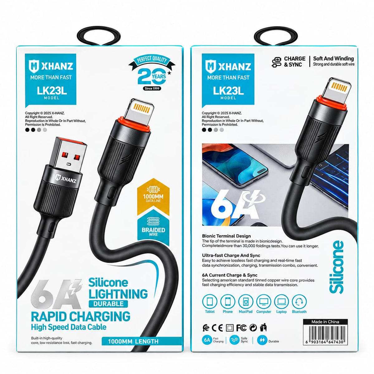 X-HANZ 6A Silicone USB-A to Lightning Charging Cable LK23L