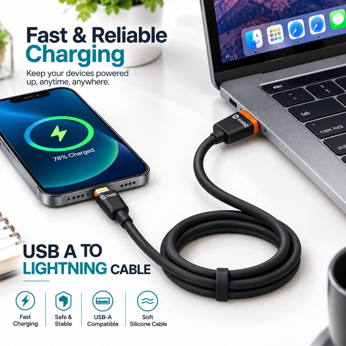 X-HANZ 6A Silicone USB-A to Lightning Charging Cable LK23L
